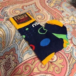 Freaker Feet Dancing Night 2024 Crew Socks Navy Blue Yellow Made in USA NEW